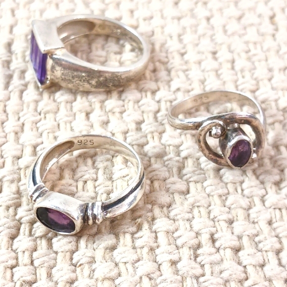 3 Silver Stamped 925 Amethyst Rings - Picture 5 of 9